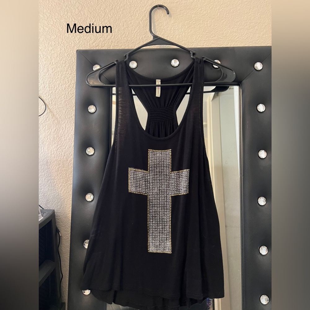 Black racer back with rhinestone cross